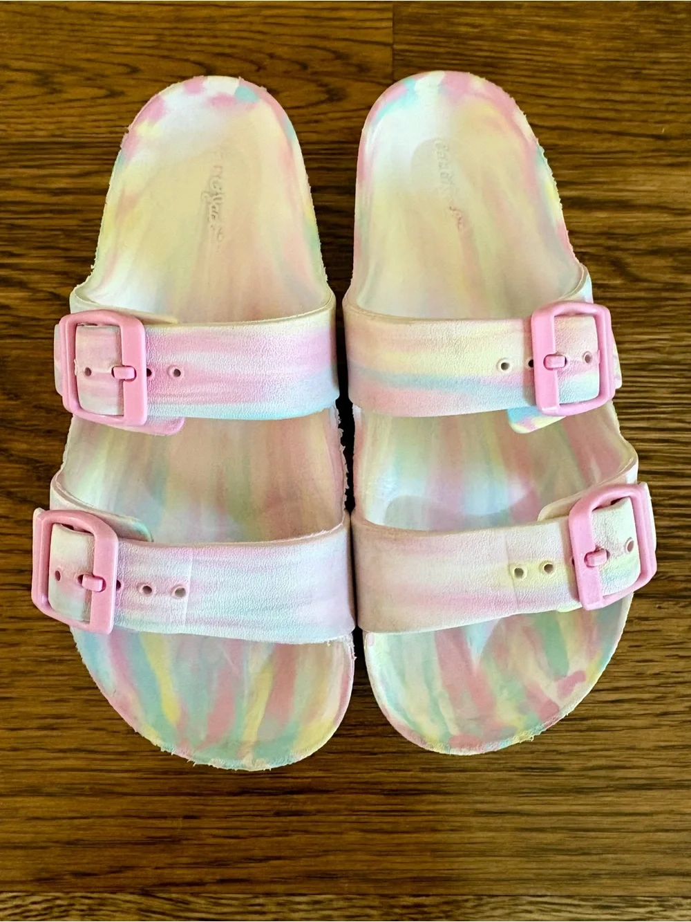 Kids Pastel Tie-Dye Double-Buckle Slide Sandals - Pink